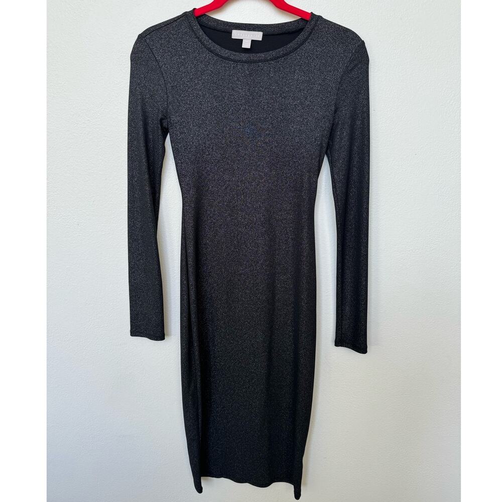 Chelsea 28 Sparkly Glam Black Bodycon Midi Dress Long Sleeve Size XS